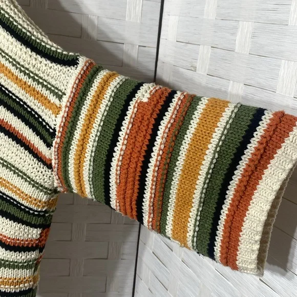 Favlux Neutral Striped Knit Oversized Cropped 3/4 Sleeve Sweater Size Small - Picture 3 of 10